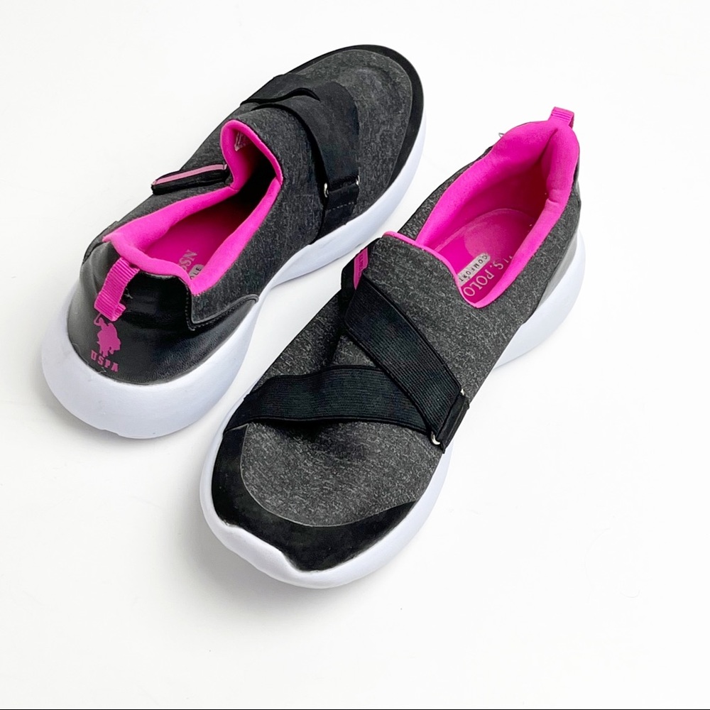 US POLO ASSN. Gray Cross Strap Closure Comfort Insole Sneakers, Size 10